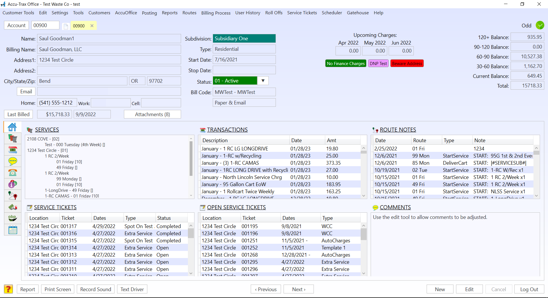 Accu-Trax Office account screen